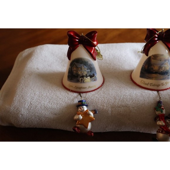 Thomas Kinkade Ringing in Holiday Christmas Bell Ornaments With Snowmen LOT#5 - Picture 3 of 13